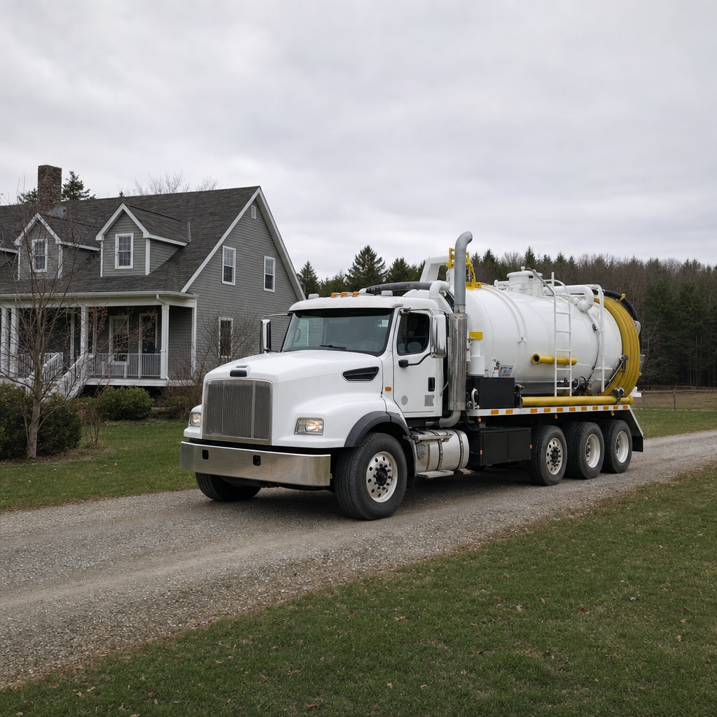Septic vacuum truck arriving at a Grand Prairie home for same-day emergency service