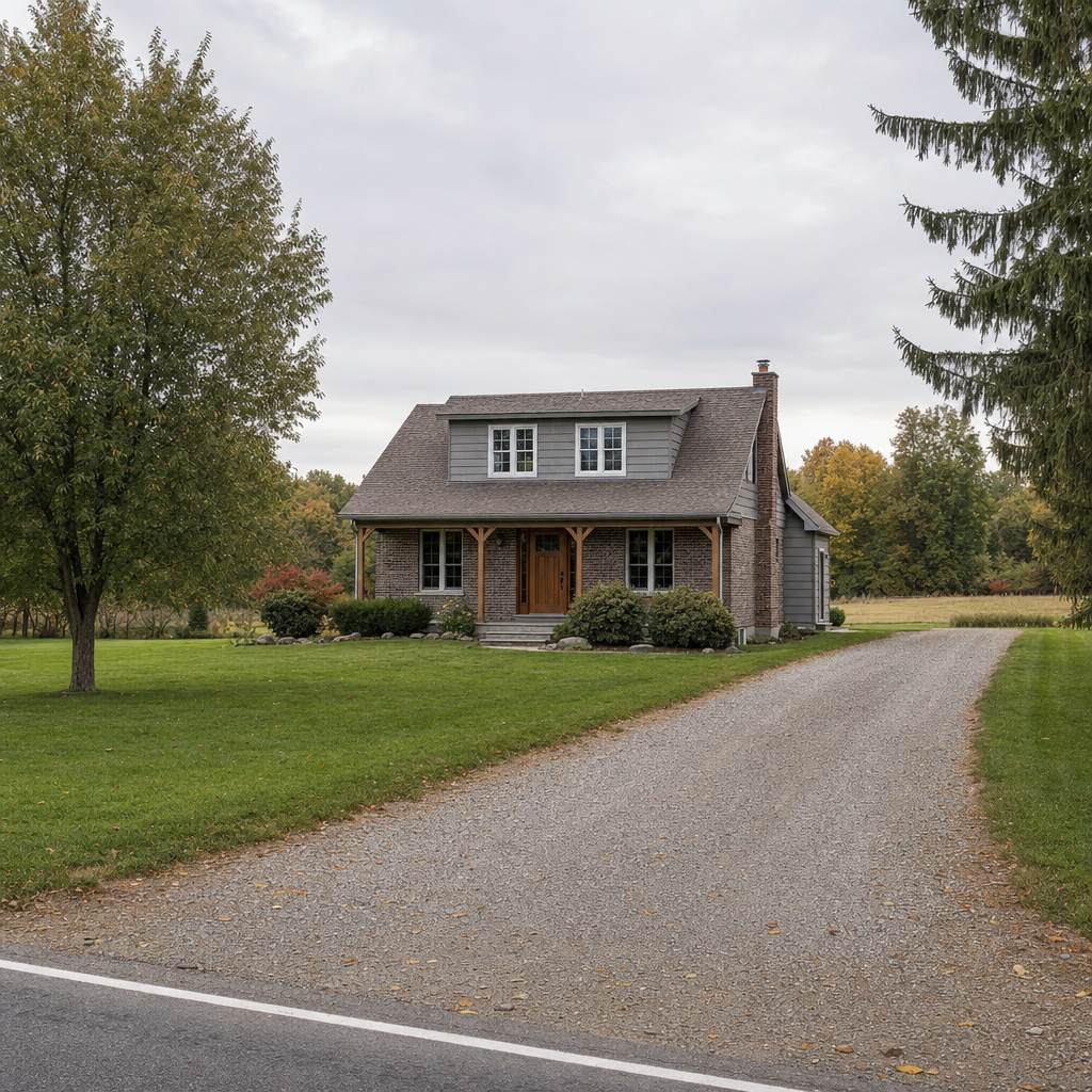 A calm single-family home exterior on a quiet Grand Prairie street, representing the household size and daily water use that decides how often a septic tank needs pumping